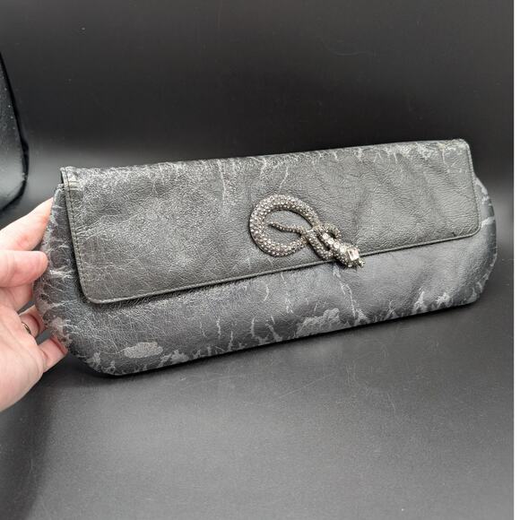 Kenneth Jay Lane Clutch Purse Evening Bag Snake Rhinestones envelope mirror - Picture 1 of 14